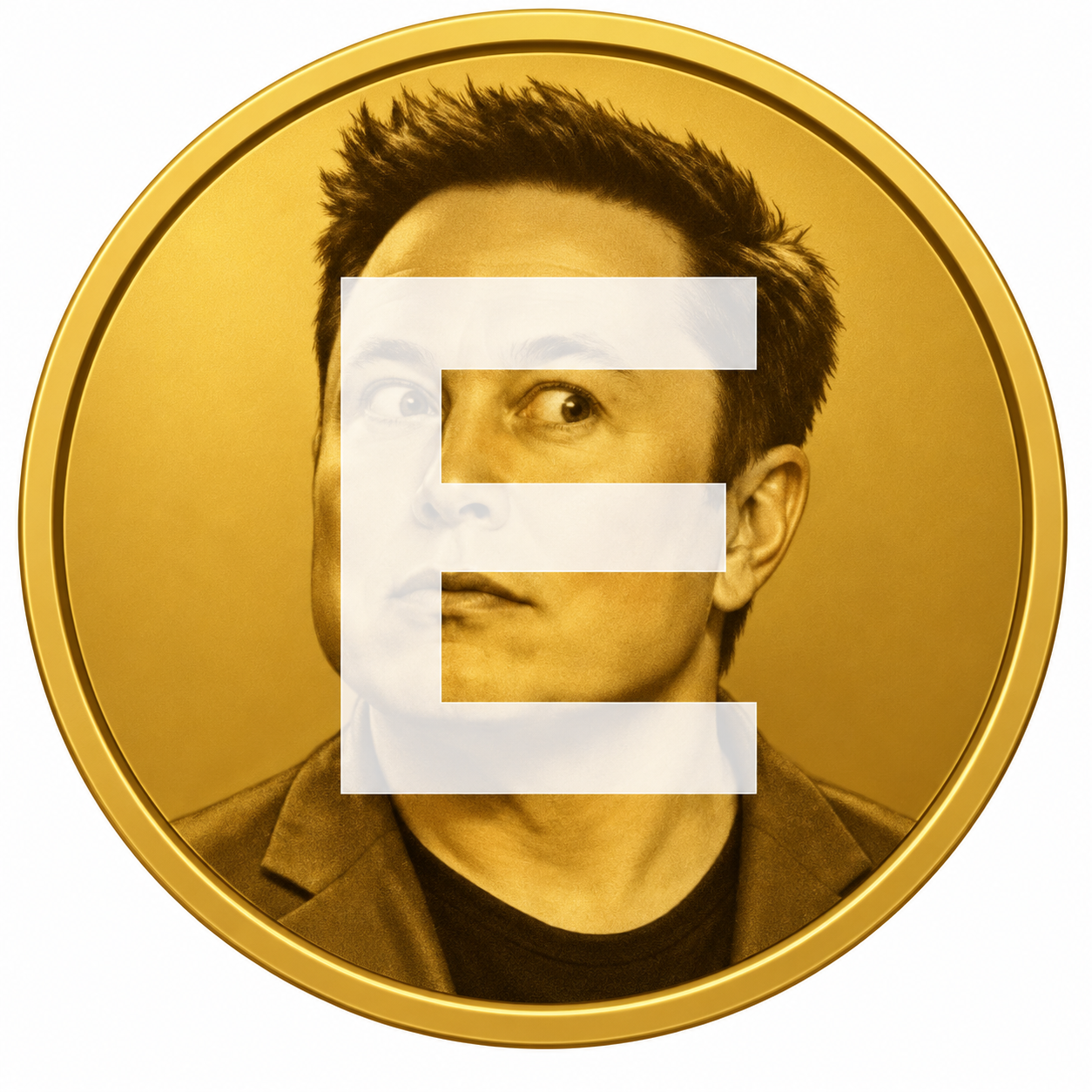 Golden Elon Coin with the letter E